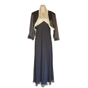 Vintage Patra Formal Gala Two Piece Chiffon Dress with Satin Shrug Jacket SZ 10